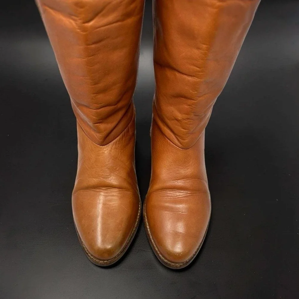 Vintage 70s Thom McAn Womens Tall Brown Leather Campus Slouch Boots US 8.5